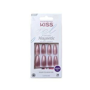 Kiss Mauve Light Pink Glitter Gel Press On Nails Fantasy Magnetic Velvet Effect